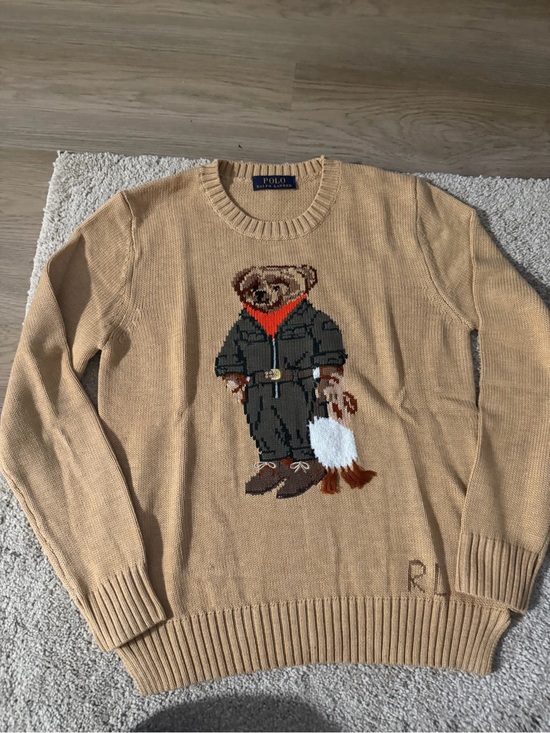 Polo Ralph Lauren Sweaters - Polo by Ralph Lauren Tan Crewneck Sweater with Bear Intarsia